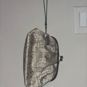 Coach Silver Clutch with Textured Fabric